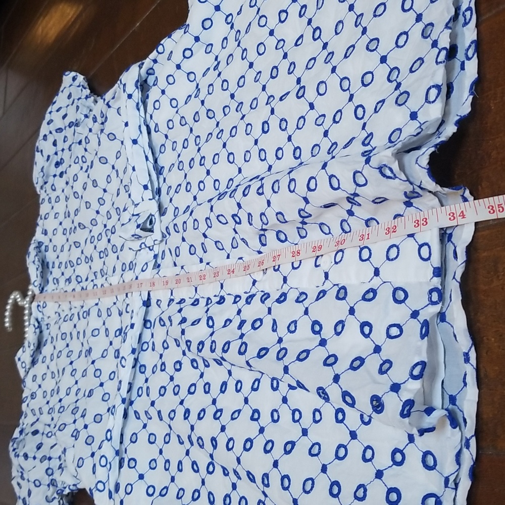 Alexis Dot Tulip Short Sleeve Blue White Embroidered Mini Dress - Picture 10 of 16